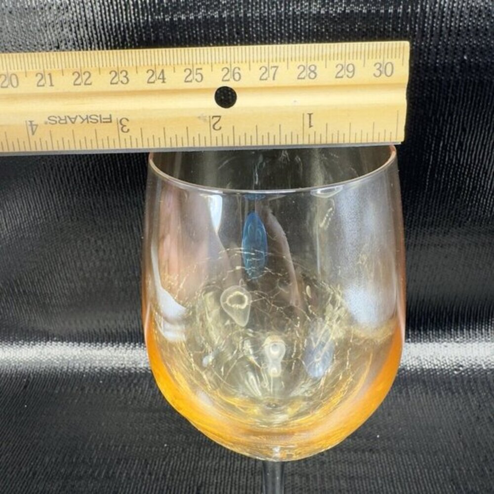 Pier 1 Crackle Glass Goblet Glasses Cups Stemware Gold Yellows Luster Finish VTG - Picture 3 of 13